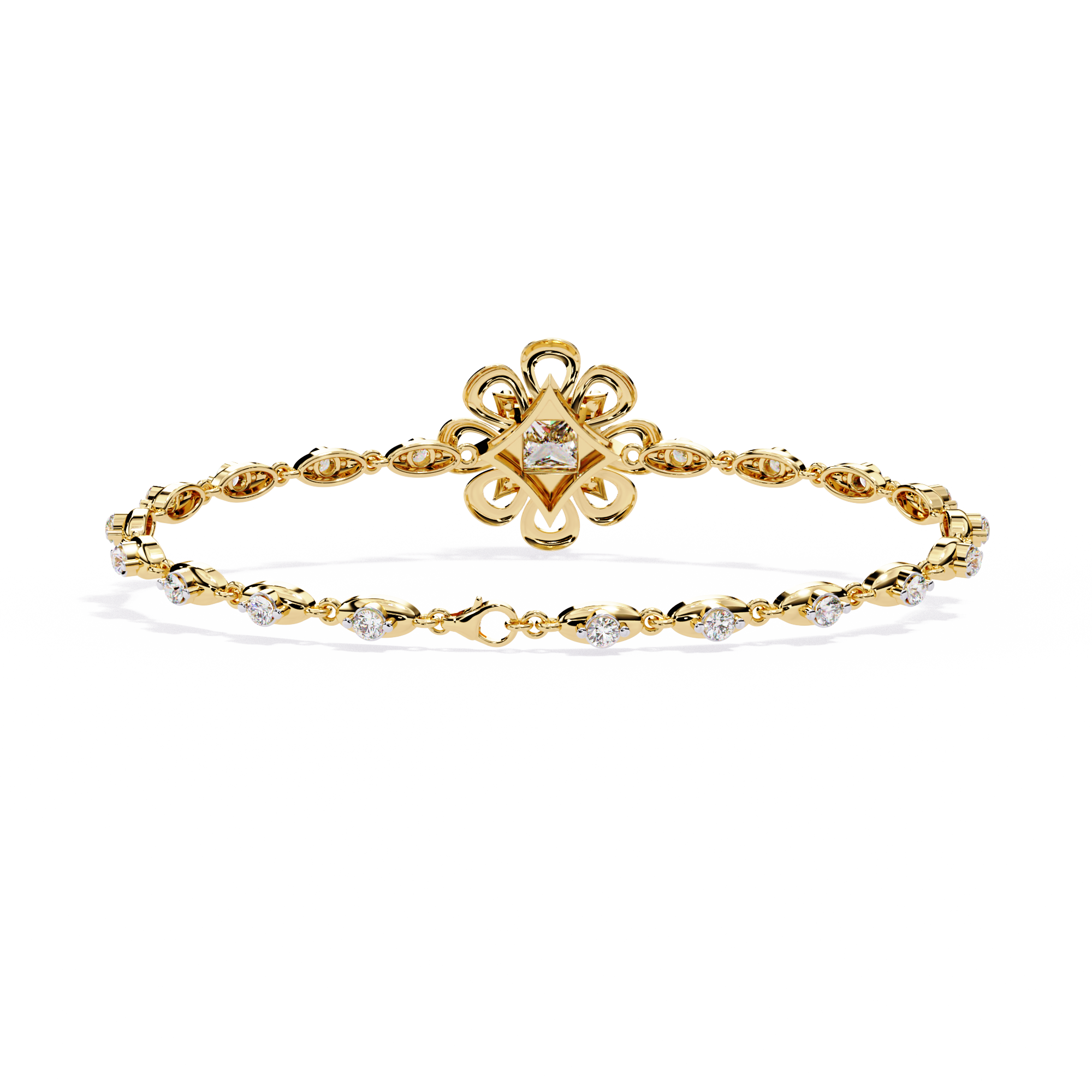 Solitairekart 2.11ct Floral Halo Princess Cut Natural Diamond Bracelet-H Color, VS1 Clarity